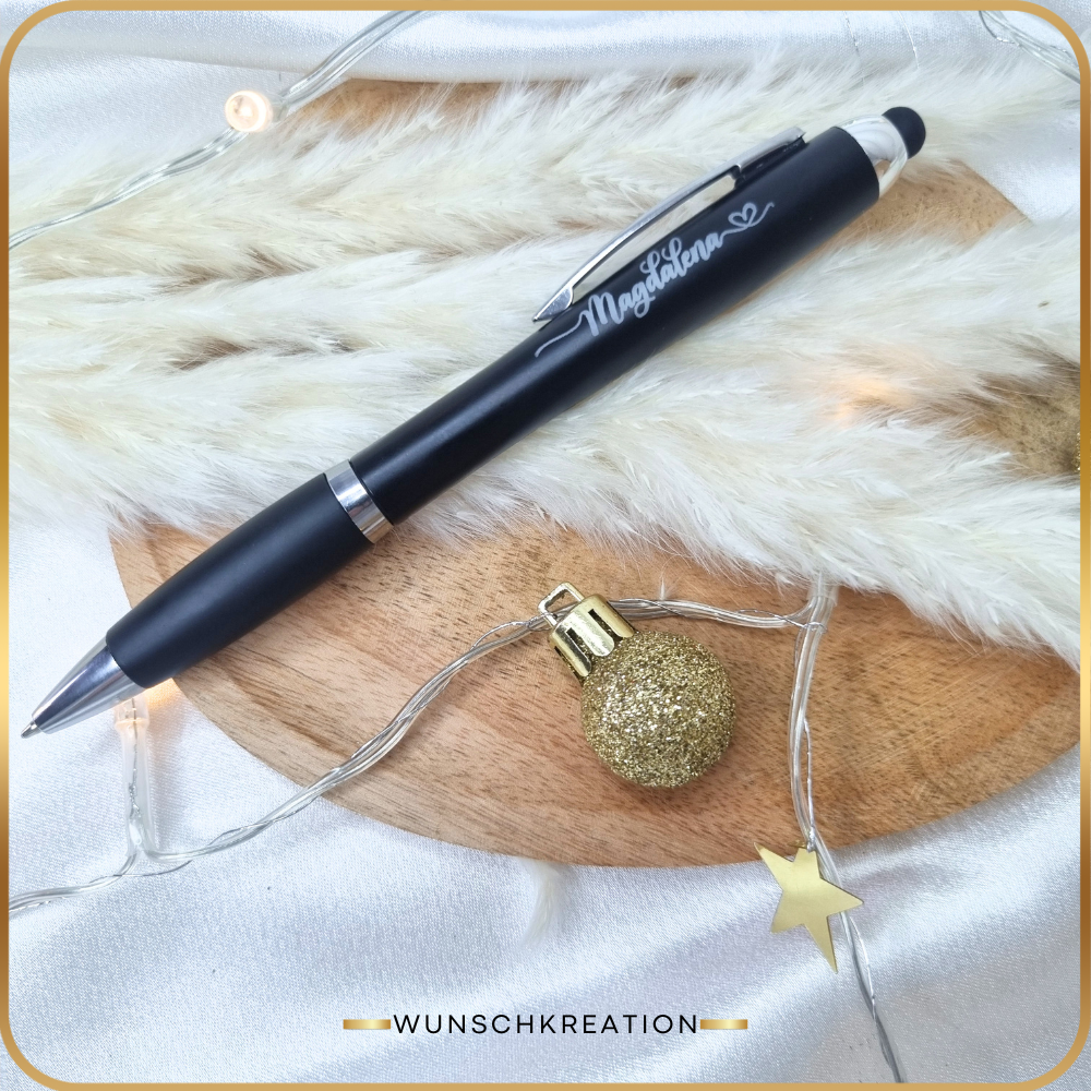 Personalisierter Leucht-Kugelschreiber mit Namen | LED Stylus Touch Pen | Graviertes Geschenk mit Farbwahl