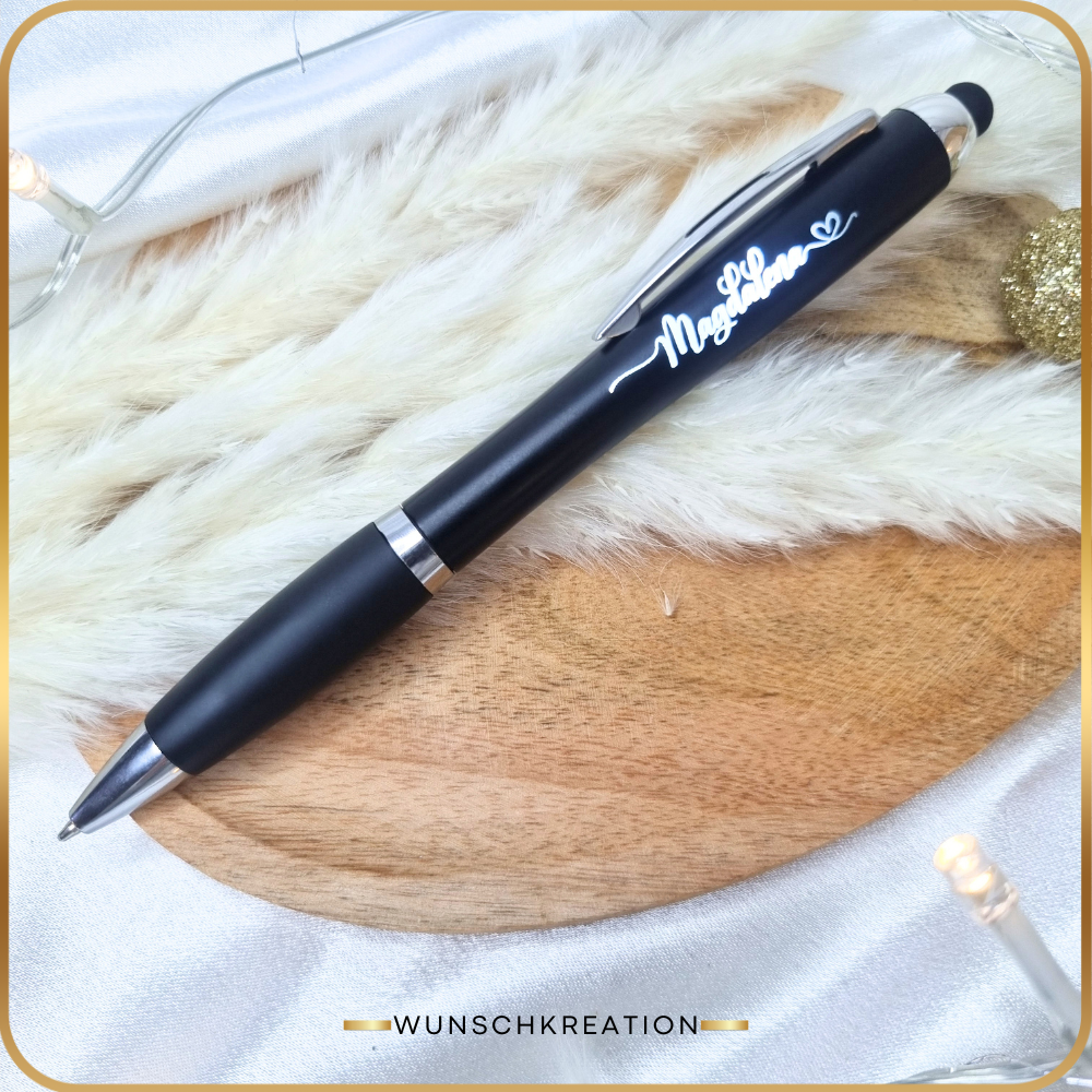 Personalisierter Leucht-Kugelschreiber mit Namen | LED Stylus Touch Pen | Graviertes Geschenk mit Farbwahl