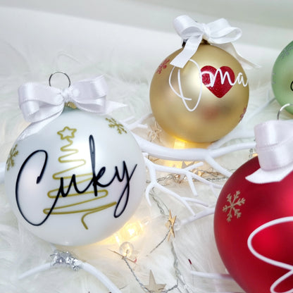 Personalisierte Weihnachtskugeln aus Glas – Matt | Mit Namen, Herz, Pfote oder Motiv | Christbaumkugel 8 cm