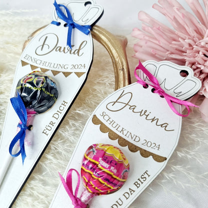 Gastgeschenk zur Einschulung | Schultüte Lolli | Halter aus MDF-Holz