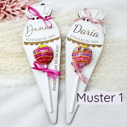 Gastgeschenk zur Einschulung | Schultüte Lolli | Halter aus MDF-Holz