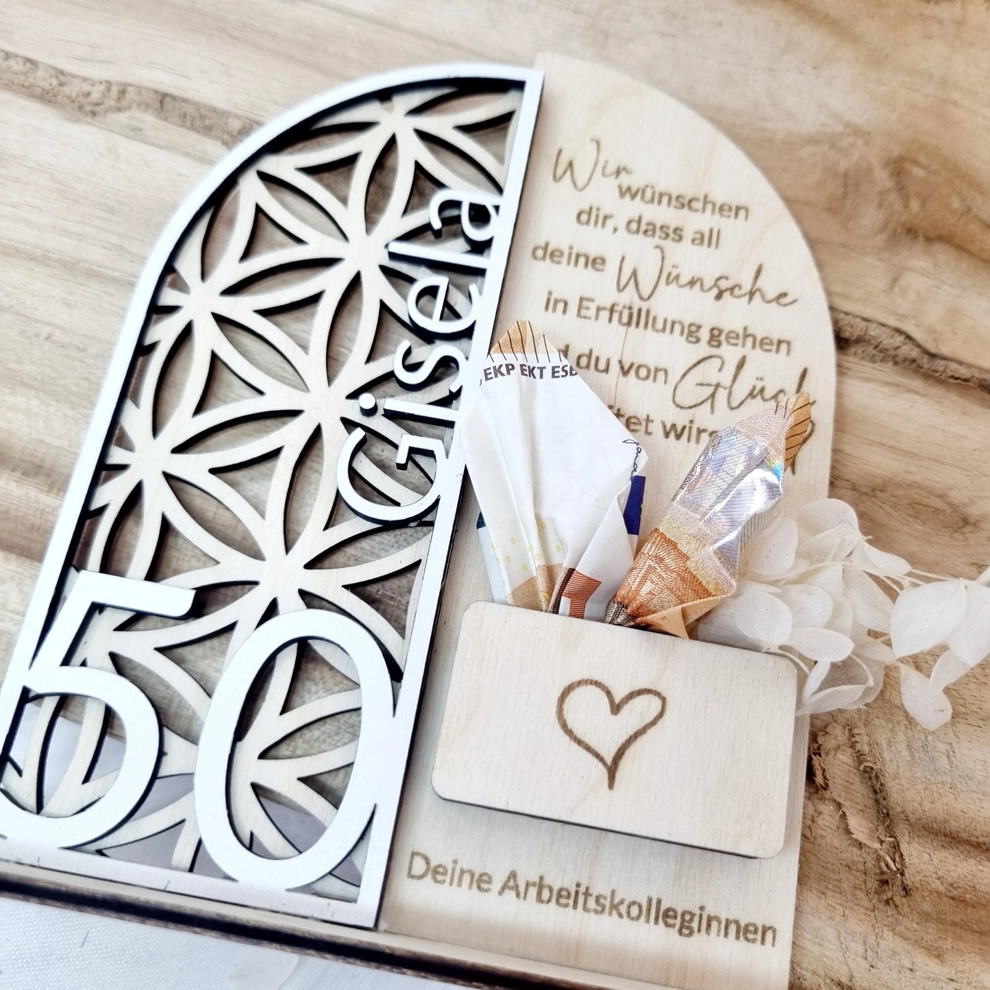 Personalisierte Holzdekoration | Lebensblume | Geldgeschenk | Geburtstag | Jubiläum