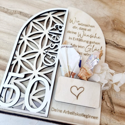 Personalisierte Holzdekoration | Lebensblume | Geldgeschenk | Geburtstag | Jubiläum