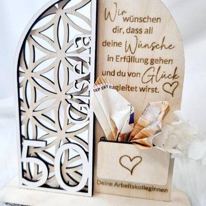 Personalisierte Holzdekoration | Lebensblume | Geldgeschenk | Geburtstag | Jubiläum