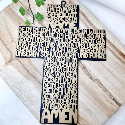 Kreuz Vater Unser zum Aufhängen– Einzigartiges Erinnerungsstück zur Taufe | Kommunion & Konfirmation | Holz | Gebet | Deutsch | Christen