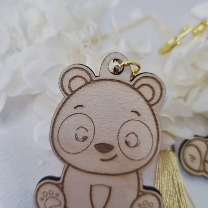 SOS Notfallanhänger Kinder aus Birkenholz – personalisierter Schlüsselanhänger mit Gravur & Tiermotiv – Gold oder Silber